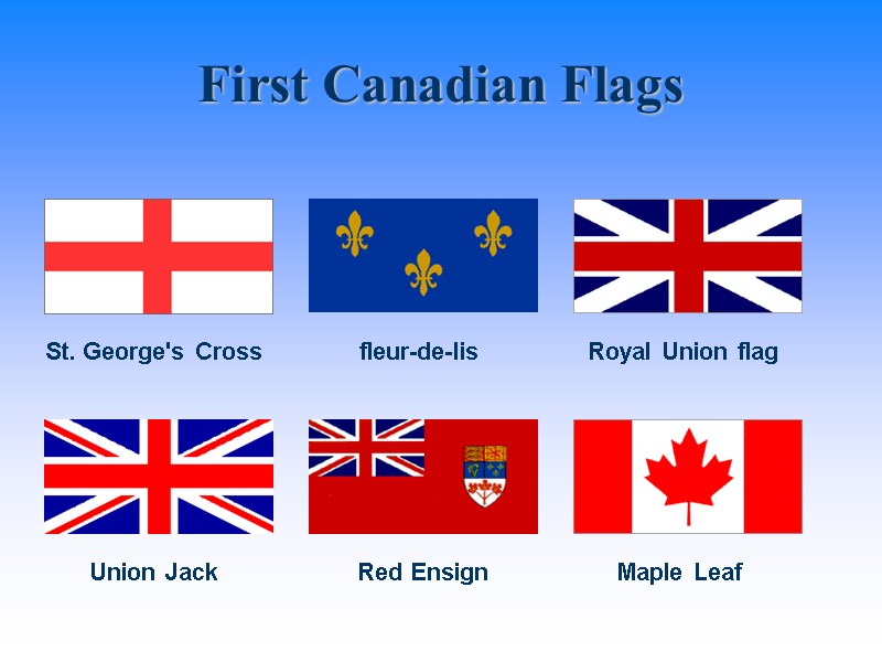 Union Jack  Red Ensign  Maple Leaf Royal Union flag fleur-de-lis  St.